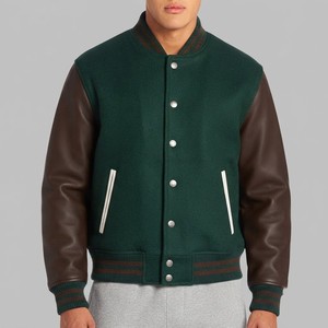 Veste universitaire verte pour homme MEYBA SPORTS, corps en laine respirant, col montant, fermeture boutonnée, tenue décontractée d'automne, coupe classique, couleur unie - Product Image 4