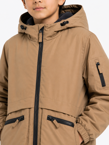 Veste d'hiver à capuche pour garçons Livster, marron kaki, fermeture éclair intégrale, coupe-vent d'extérieur, plusieurs poches zippées, veste décontractée chaude pour enfants - Product Image 4