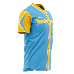Custom <b>Baseball</b> Jersey Men's Light Blue Yellow Sublimated Quick Dry Short Sleeve Button Down Team Name Logo Sportswear - Product Image 4