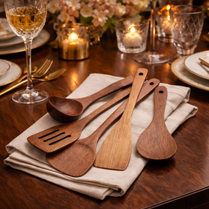 Utensilios de Cocina de Madera Ecológicos |   Juego de espátulas y cucharas de madera resistentes al calor |   Juego de cucharas de madera de acacia al por mayor y con logotipo personalizado - Product Image 5