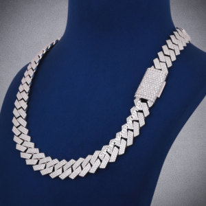 A <b>box</b> cut hip hop 14kt white gold round lab grown diamond custom heavy look cuban unisex <b>chain</b> diamonds tester pass diamond bail - Product Image 6