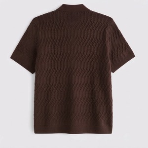 Polo de Punto Marrón Suave Premium para Hombre y Mujer, Diseño de Diamantes, Cierre de Cremallera de un Cuarto, Clásico, Elegante, Manga Corta, Casual - Product Image 2