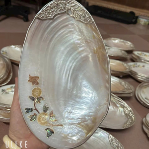 ถาดเสิร์ฟเปลือกหอยมุกขนาดใหญ่หรูหรา 15ซม.-33ซม. ขอบสีทอง/เงิน พร้อมขาตั้ง ลายดอกบัวสุดพิเศษ - Product Image 5