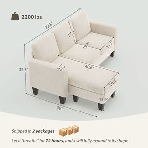 Sofá Seccional en Forma de L Color Crema con Chaise Longue o Otomana Reversible para Sala de Estar - Product Image 3