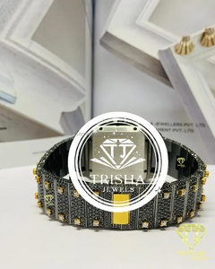 <b>Black</b> & Gold VVS Moissanite Diamond <b>Watch</b> in 925 Sterling Silver Fully Iced Luxury Timepiece - Product Image 3