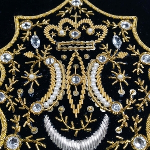Handmade Gold Bullion Wire Embroidered Patch Crown Moon Bead Velvet - Product Image 5
