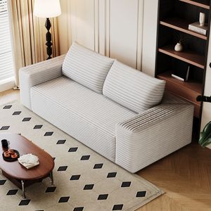 Set Divano in Tessuto Corduroy a 3 Pezzi da 180 cm, con Divanetto e Divano Lungo, Seduta Profonda, per Soggiorno, Camera da Letto, Sala Conferenze, 1 Pezzo, Nessun Montaggio Richiesto - Product Image 4