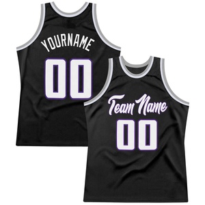 Maillot de basket-ball personnalisé en maille premium 100% polyester noir, violet, blanc, numéro, nom, uniforme d'équipe, unisexe, vêtements d'équipe personnalisés - Product Image 1