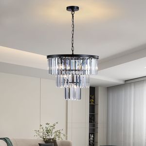Lampadario di Lusso a 3 Livelli con Cristalli, 20 Pollici, 7 Luci, Elegante Struttura Nera, Lampada a Sospensione per Soffitto, Modello W1340102277/L5007 - Product Image 1
