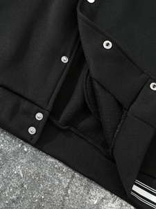Men's Black Bomber Jacket Turn-Down Collar Knitted Polyester Casual Autumn Style Single Button Closure - Product Image 5