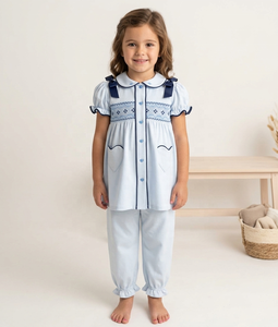 Pyjamas en gros MITEXCO, pyjamas smockés pour bébé fille, taille élastique, jersey long, fabriqué au Vietnam, coton doux de haute qualité - Product Image 1