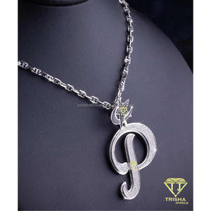 Collar con colgante de letra P estilo Hip Hop con micro pavé de moissanita, plata 925, certificado GIA, dijes de luna y estrella, joyería al por mayor - Product Image 4