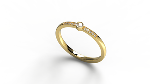Anillo de compromiso de lujo con diamante solitario y bisel de oro de 18K, banda con detalles pavé, minimalista, delicado, ligero y moderno, joyería fina - Product Image 2
