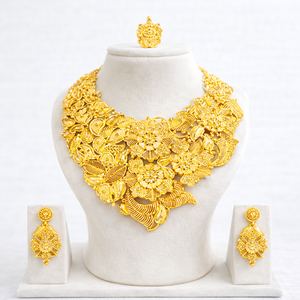 24K or Dubai Vintage classique perle fleur broche boucles d'oreilles collier anniversaire mode cuivre ensemble de bijoux cadeau - Product Image 4