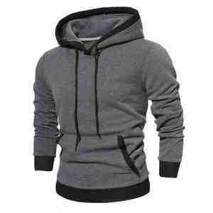 Sweat-shirt à capuche gris contrasté pour homme, coupe slim décontractée, vêtement d'hiver - Product Image 1