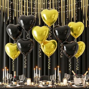 12 Palloncini a Forma di Cuore in Foil Nero e Oro da 18 Pollici per Feste di Compleanno o Addio al Nubilato - Product Image 2