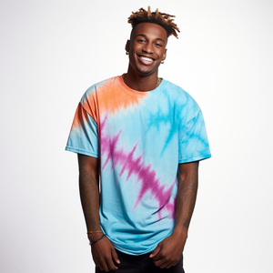 T-shirt à manches courtes tie-dye pour homme, coupe classique, col rond, jersey de coton, style décontracté, motif bleu rose violet - Product Image 4