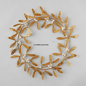 Modern <b>Leaves</b> Christmas <b>Decoration</b> Wreath for Christmas <b>Wall</b> and Room <b>Decoration</b> in Round Shape Iron Metal Blank Sublimation - Product Image 1