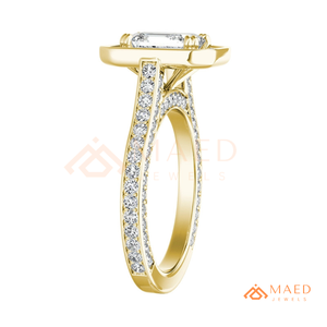 Anillo de Compromiso de Oro con Moissanita Corte Esmeralda y Halo para Mujer, Joyería Nupcial Vintage, Regalo de Aniversario - Product Image 6