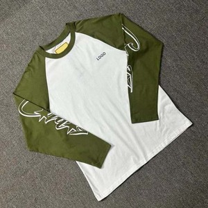 Camiseta de Manga Larga para Hombre, Cuello Redondo, Estilo Raglán, Algodón Jersey, Estampado de Letras, Ribete en Contraste, Corte Regular - Product Image 3