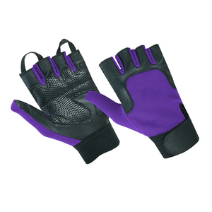Gants de cyclisme demi-doigts en cuir violet et noir, respirants, pour entraînement en salle de sport, unisexe, fermeture à enfiler - Product Image 1