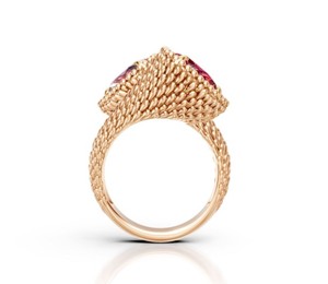 Luxury 925 Sterling Silver Rose <b>Gold</b> Plated Ruby Stone <b>Ring</b> Beaded Twist Design Women Statement Jewelry - Product Image 2