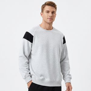 <b>Men's</b> <b>Grey</b> Crewneck Fleece <b>Sweatshirt</b> Black Raglan Sleeves Regular Fit Casual Pullover Knitted 100% Cotton Breathable Autumn - Product Image 5