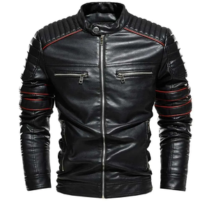 Premium Leather <b>Biker</b> Jacket for Men Winter Outdoor Outerwear with Zipper Pockets Custom Size Color Label and Logo - Product Image 4