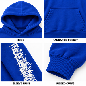 เสื้อฮู้ดดี้โอเวอร์ไซส์แบบหนาพิเศษ พิมพ์ลายกราฟิกที่แขนเสื้อ สีน้ำเงิน สำหรับผู้ชาย ผ้าฟลีซแบบซักแล้ว - Product Image 3