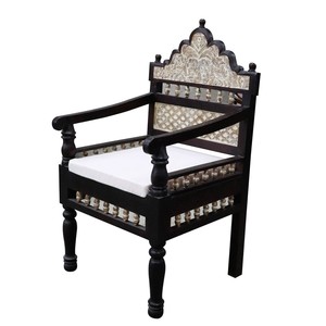 Handcrafted Mango Wood Occasional Chair - Carved <b>Backrest</b> Wholesale India - Product Image 2