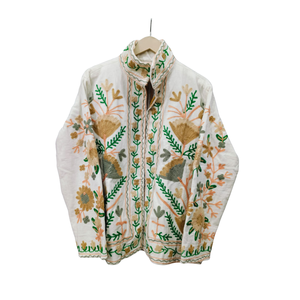 Chaqueta de Algodón Hecha a Mano de Primera Calidad, Bordado Floral a Mano, Obra Maestra para Mujer, Manga Larga, Bolsillos Laterales, Abrigo Estilo TNT Heritage - Product Image 1