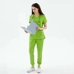 Women Medical <b>Scrub</b> Suit Set Hooded V-neck Stretch Jogger Casual Fleece 100% Cotton Oversized Anti-pilling Wholesale <b>Uniform</b> - Product Image 1