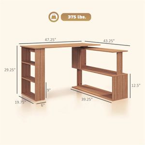 Home Office Teak Wood L-Shaped Corner <b>Desk</b> Space-Saving Computer and Writing <b>Desk</b> - Product Image 6