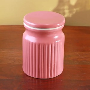 Elegant Ceramic <b>Storage</b> Jar Airtight Lid <b>Kitchen</b> Organizer Pink Stripe Design Durable Food Safe <b>Container</b> - Product Image 4