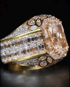 Bague de déclaration de luxe en diamant taille radiant glacé, large bande en argent sterling pavée de baguettes, style Art Déco vintage, audacieuse, cadeau Hip Hop - Product Image 3