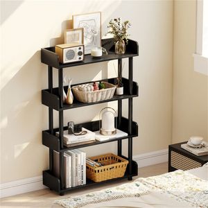 Libreria Moderna a 4 Ripiani con Gambe Rialzate, Espositore in Acciaio Anti-Ribaltamento per Casa e Ufficio, Arredamento Nero per Soggiorno - Product Image 6
