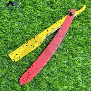 มีดโกนหนวดแบบเลื่อนล็อคสีเหลืองนีออนชมพู มีดโกนหนวดตรงแบบพับได้ มีดโกนตัดผมแบบพับได้ พร้อมโลโก้สำหรับร้านทำผม - Product Image 4