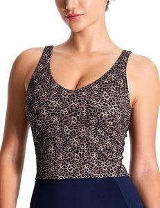Women Leopard Print Scoop Neck <b>Tank</b> <b>Top</b> Breathable Spandex Polyester Crop <b>Top</b> Fashion Sport Wear - Product Image 1