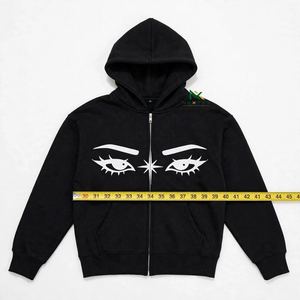 Custom Black Evil Eyes Graphic Zip Up <b>Hoodie</b> <b>Men's</b> Streetwear <b>Sherpa</b> Fleece Sweatshirt Edgy Art Print OEM Factory Wholesale - Product Image 6