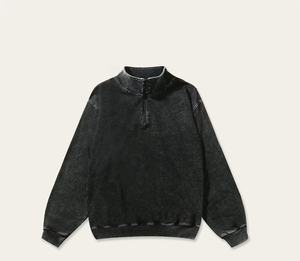 Sudadera con capucha retro para hombre, lavada al agua, de algodón puro de doble hilo 300g, con cuello alto y media cremallera, modelo 2026 - Product Image 4