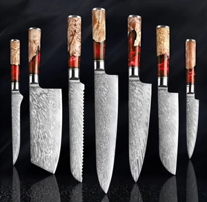 Ensemble de couteaux de cuisine écologiques avec manches en bois de résine rouge exquis, acier Damas 67 couches, cœur en acier japonais VG10, couteau de chef - Product Image 1