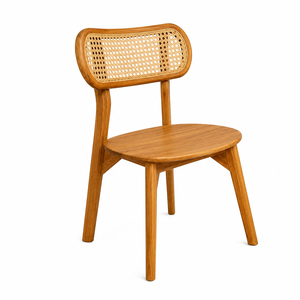 Natural Finish Durable Teak Wood Woven <b>Cane</b> Eco-Friendly Modern Scandinavian Farmhouse Armless Fabric Liner Peanut Dining <b>Chair</b> - Product Image 3
