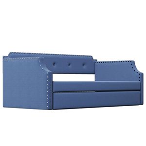 Blue Upholstered Twin Daybed with Trundle Wood Slat <b>Support</b> <b>Sofa</b> Bed Frame - Product Image 6