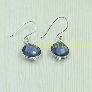 Pendientes Colgantes Hechos a Mano de Plata de Ley 925 con Iolita Natural, Engaste de Bisel Redondo Facetado, Joyería de Gancho Colgante, Regalo para Mujeres y Mamás - Product Image 4