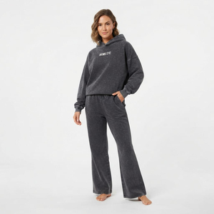 Trendy Charcoal <b>Grey</b> Two Piece <b>Acid</b> <b>Wash</b> <b>Tracksuit</b> For Women Wholesale High Quality <b>Tracksuit</b> Hoodie Custom Logo - Product Image 6
