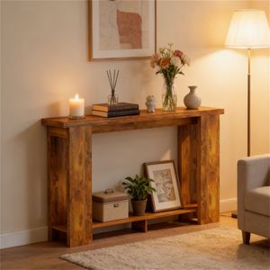 Consolle marrone anticata con contenitore per ingresso, divano, corridoio o uso come scrivania - Product Image 1