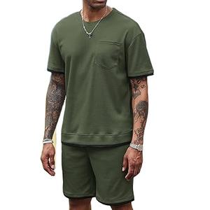 Compra conjunto corto para hombre con logotipo personalizado, 100% algodón, camiseta de manga corta y pantalones cortos, ropa para hombre, conjunto corto de 2 piezas para hombre - Product Image 1