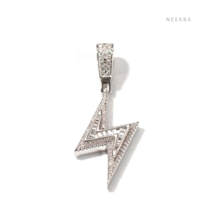 Pendentif Éclair Entièrement Sertie de Moissanite, Pierres Serties à la Main, Pendentif Éclair Tempête en Argent 925 - Product Image 4