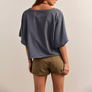 เสื้อยืดโอเวอร์ไซส์สำหรับผู้หญิง แขนเสื้อแบบ Cold Shoulder สีพื้น คอกลม แต่งระบาย ผ้าฝ้าย 100% แขนทรงปีกค้างคาว เหมาะสำหรับฤดูร้อน ไซส์พลัส - Product Image 2