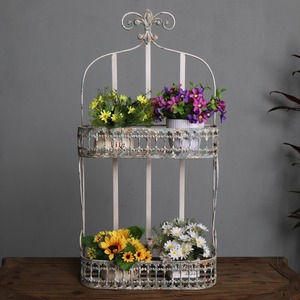 Soporte de Metal Galvanizado Vintage de Dos Niveles para Flores Artificiales, Macetero Decorativo de Escritorio, Estilo Rústico, Uso en Interiores - Product Image 1